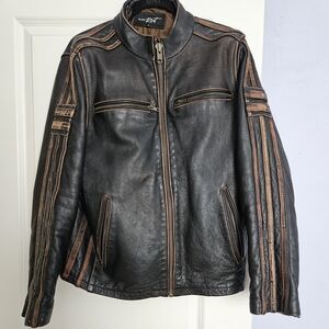 Black Rivet Men's Black and Brown Leather Jacket